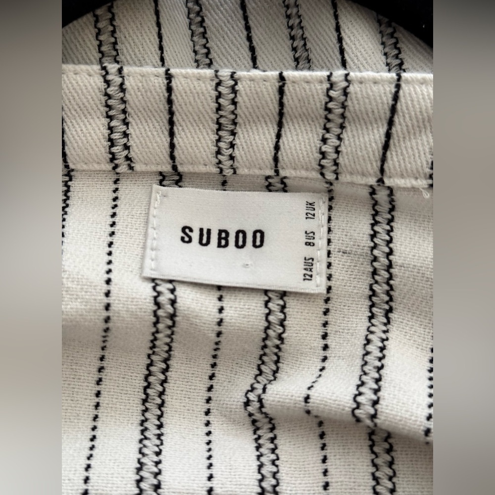 Suboo | Flutter Sleeve Wrap Dress Striped Fringe Cotton - Size 8 - Picture 5 of 6